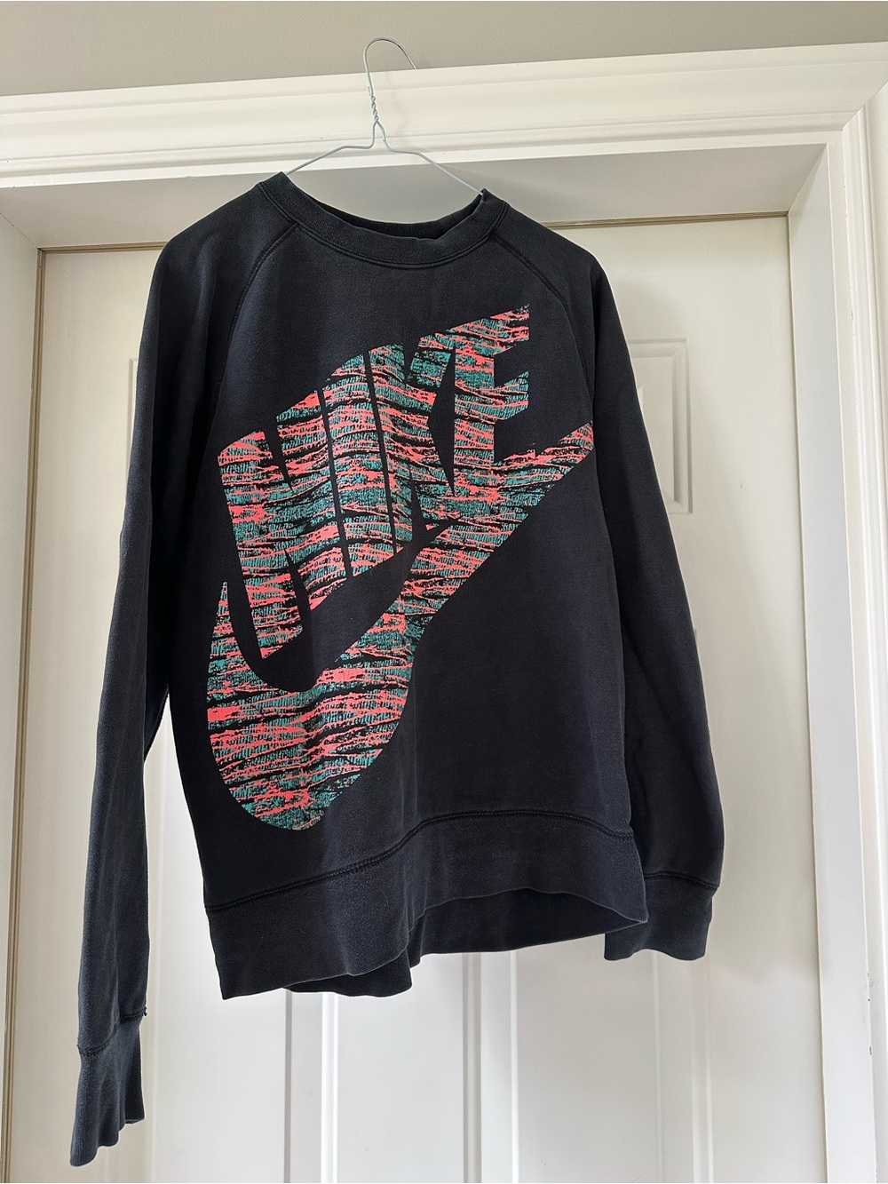 Nike Black Crewneck with Teal and Coral Logo